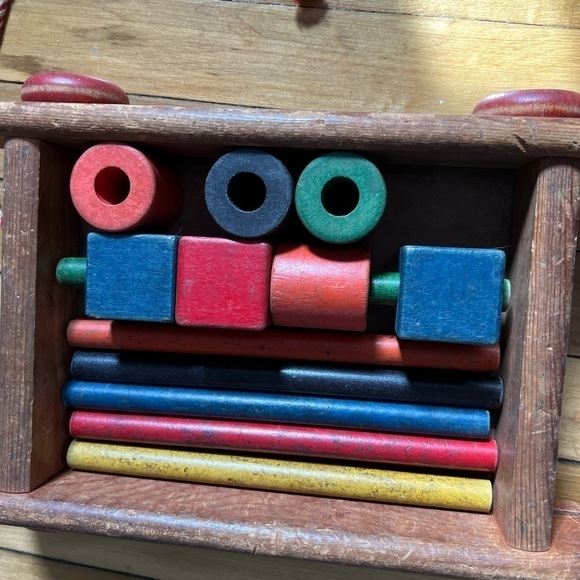 Vintage 1950s Playskool Toy Wagon Pull Cart Learning Toy wooden blocks - Picture 3 of 4